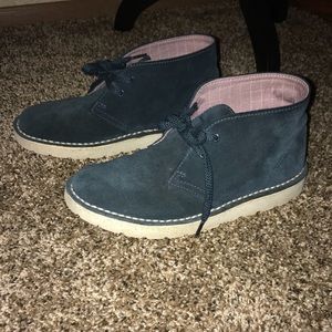 Clark’s blue suede shoes.